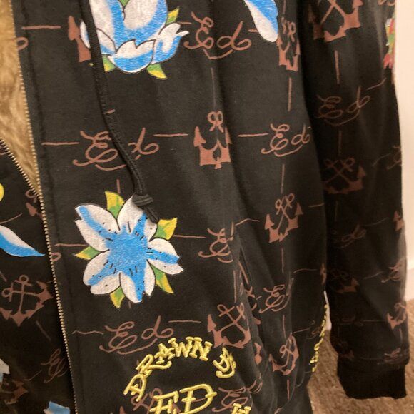 Vintage Ed Hardy Y2K Faux Fur Lined Hoodie Size Small Pre-Owned Excellent - Picture 3 of 7